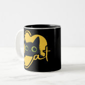 Tasse 2 Couleurs Peeking Chat noir : Big Green Eyes Feline Design (Devant gauche)