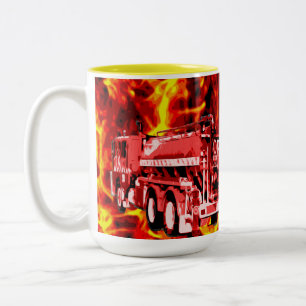 Tasse 2 Couleurs Peinture à l'huile de camion de pompiers rouges,