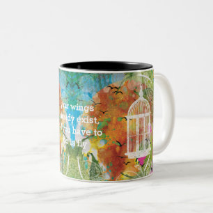 Tasse 2 Couleurs Peinture aquarelle d'oiseaux avec citation personn