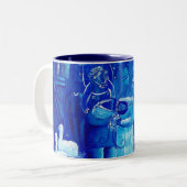 Tasse 2 Couleurs Peinture d'Art Contemporain Mariage Bleu (Devant gauche)