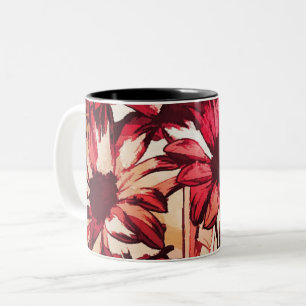Tasse 2 Couleurs Peinture d'art rustique à fleurs rouges