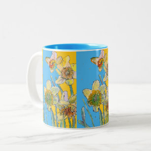 Tasse 2 Couleurs Peinture de jonquille peinte à la main jaune flora