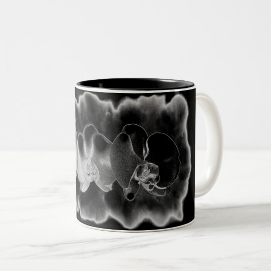 Tasse 2 Couleurs peinture d'orchidée noire et blanche florale tripa (Devant droit)