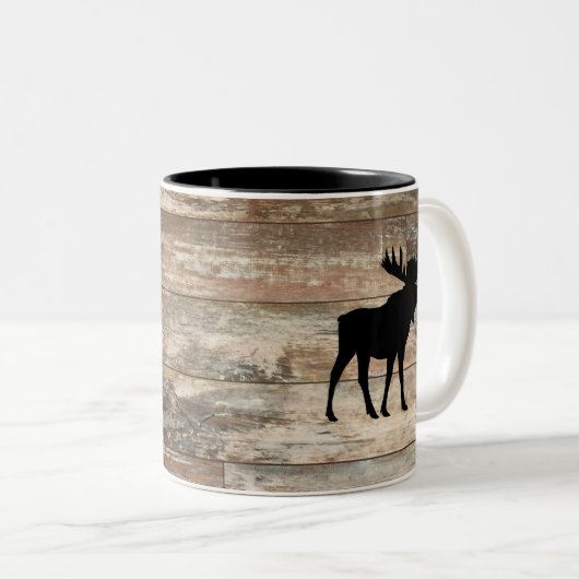 Tasse 2 Couleurs Peinture en bois d'orignal style rustique (Devant droit)