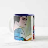 Tasse 2 Couleurs peinture originale d'aquarelle japonaise Geisha (Devant gauche)