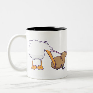 Tasse 2 Couleurs Pelican essaie de manger Capybara Funny Cute Kawai