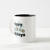 Tasse 2 Couleurs Penguin Happy Holidays Tshirts et cadeaux (Devant gauche)