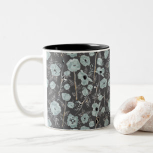 Tasse 2 Couleurs Pépites Gris Bleu Noir Aquarelle Fleurs