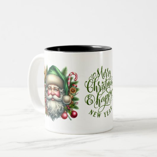 Tasse 2 Couleurs Père Noël affronte Joyeux Noël et Bonne Année (Devant gauche)