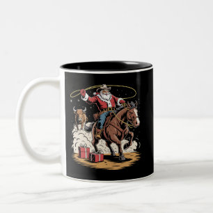 Tasse 2 Couleurs Père Noël Cowboy Noël Vintage Cheval Vache