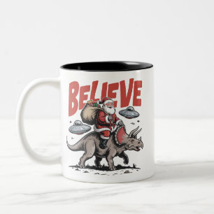Tasse 2 Couleurs Père Noël Croire Dinosaure Noël Triceratops