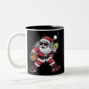 Tasse 2 Couleurs Père Noël jouant au softball comme lanceur Sports