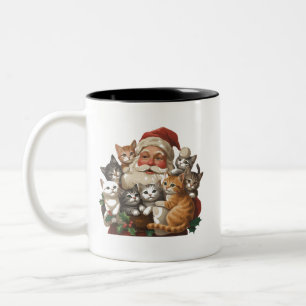 Tasse 2 Couleurs Père Noël Rétro & Chatons Noël Hiver 90s
