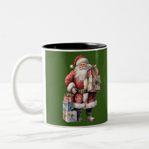 Tasse 2 Couleurs Père Noël Rétro Vintage avec des Cadeaux Agréables