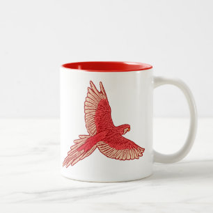 Tasse 2 Couleurs Perroquet en vol, rouge corail, orange et pêche