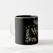 Tasse 2 Couleurs Personalized Black Gold Monogram Greenery Floral (Devant gauche)