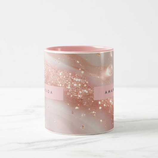 Tasse 2 Couleurs Personalized Blush Rose Gold Marble Sparkle (Centre)