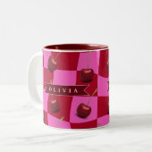 Tasse 2 Couleurs Personalized Cherry Gingham Retro Custom Name (Devant gauche)