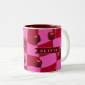 Tasse 2 Couleurs Personalized Cherry Gingham Retro Custom Name (Devant droit)
