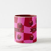 Tasse 2 Couleurs Personalized Cherry Gingham Retro Custom Name (Centre)