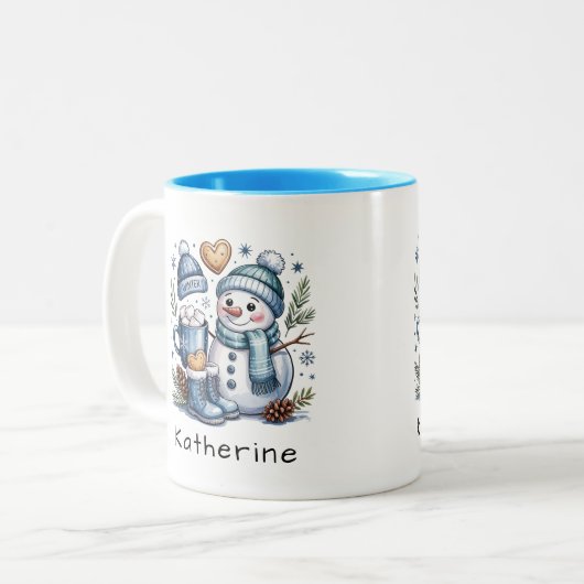 Tasse 2 Couleurs Personalized Cute Christmas Snowman  (Devant gauche)