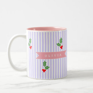 Tasse 2 Couleurs Personalized Cute Striped Holiday Christmas Holly 
