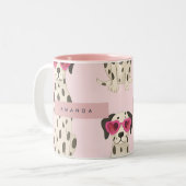 Tasse 2 Couleurs Personalized Dalmatian Dog with Pink Heart Glasses (Devant gauche)