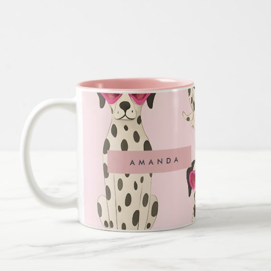 Tasse 2 Couleurs Personalized Dalmatian Dog with Pink Heart Glasses (Gauche)