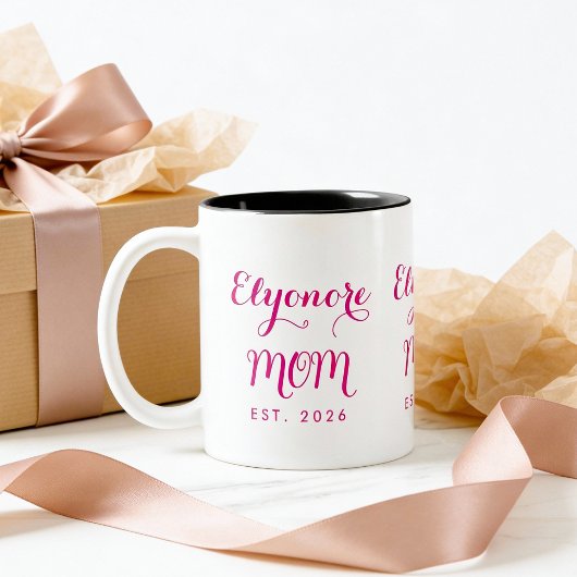 Tasse 2 Couleurs Personalized Elegant New Mom Name Est Pink Script 