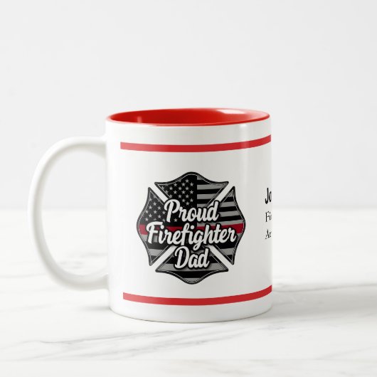 Tasse 2 Couleurs Personalized Firefighter Dad Name Thin Red Line (Gauche)