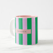 Tasse 2 Couleurs Personalized Fresh Green and Pink Striped Retro (Devant gauche)
