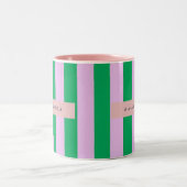 Tasse 2 Couleurs Personalized Fresh Green and Pink Striped Retro (Centre)