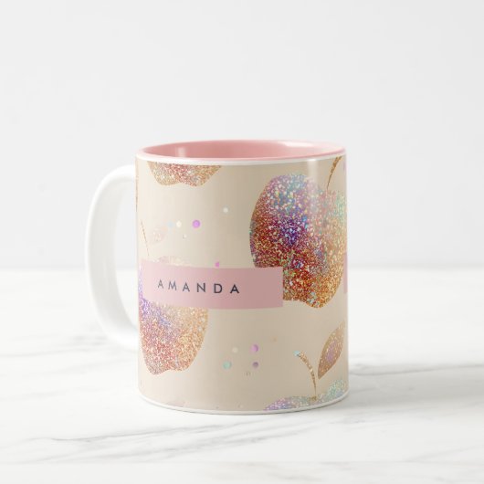 Tasse 2 Couleurs Personalized Glitter Apple Sparkle Fruit Pastel (Devant gauche)