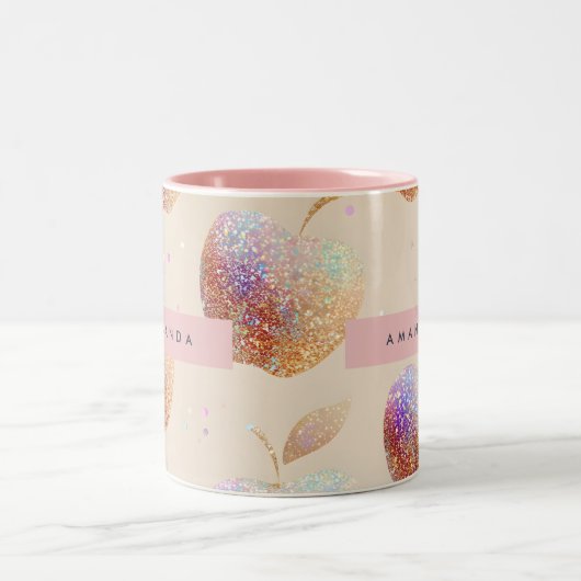 Tasse 2 Couleurs Personalized Glitter Apple Sparkle Fruit Pastel  (Centre)