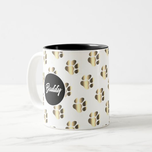 Tasse 2 Couleurs Personalized gold paws pattern pet lovers (Devant gauche)