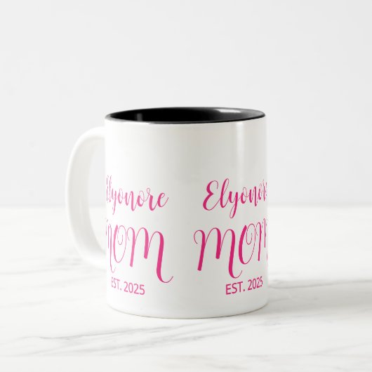 Tasse 2 Couleurs Personalized Mom Name Established Pink Script  (Devant gauche)