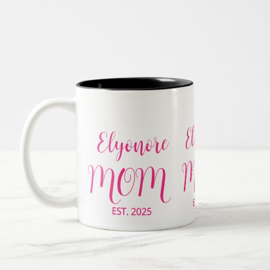 Tasse 2 Couleurs Personalized Mom Name Established Pink Script  (Gauche)