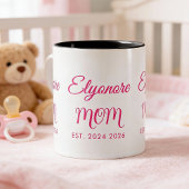 Tasse 2 Couleurs Personalized Mom Name Two Date Pink Script 