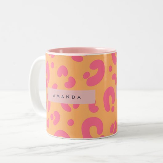 Tasse 2 Couleurs Personalized Orange Bold Pink Leopard Print (Devant gauche)