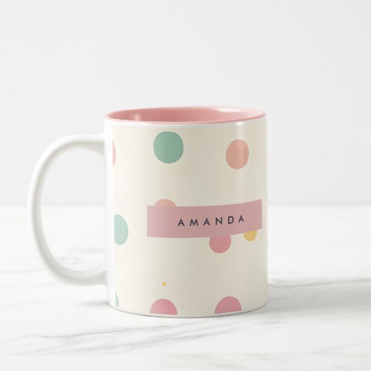 Tasse 2 Couleurs Personalized Pastel Macaron Polka Dot (Gauche)