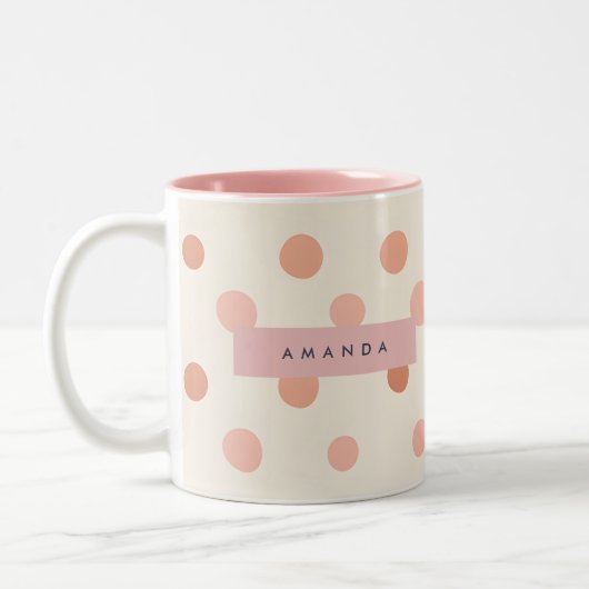 Tasse 2 Couleurs Personalized Pastel Peach & Blush Polka Dot  (Gauche)