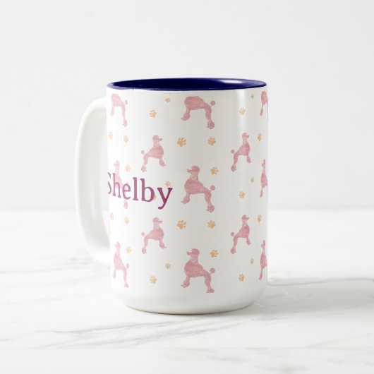 Tasse 2 Couleurs Personalized pastel pink Poodle Pattern (Devant gauche)