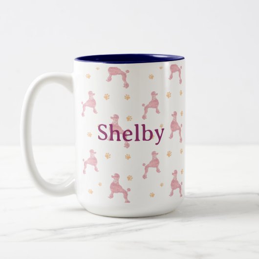 Tasse 2 Couleurs Personalized pastel pink Poodle Pattern (Gauche)
