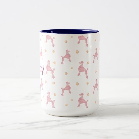 Tasse 2 Couleurs Personalized pastel pink Poodle Pattern (Centre)