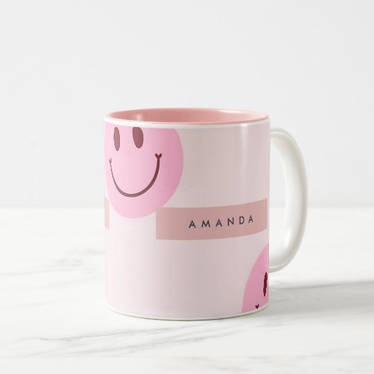 Tasse 2 Couleurs Personalized Pastel Pink Smiley Face  (Devant droit)
