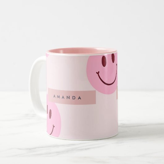 Tasse 2 Couleurs Personalized Pastel Pink Smiley Face (Devant gauche)