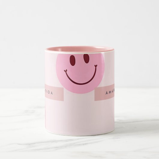Tasse 2 Couleurs Personalized Pastel Pink Smiley Face  (Centre)
