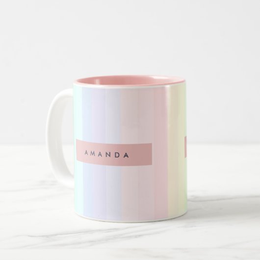 Tasse 2 Couleurs Personalized Pastel Rainbow Stripe (Devant gauche)