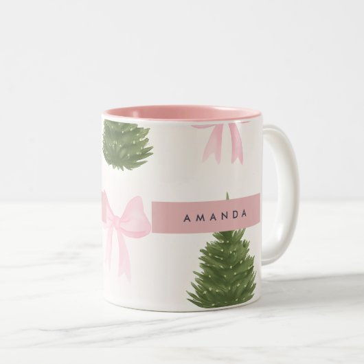 Tasse 2 Couleurs Personalized Pink Bow & Christmas Tree (Devant droit)