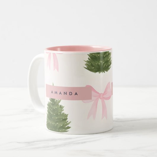 Tasse 2 Couleurs Personalized Pink Bow & Christmas Tree (Devant gauche)